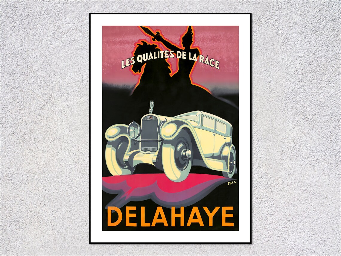 Delahaye Vintage French Art Deco Luxury Automobile Advertising Poster