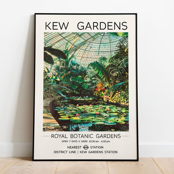 Kew Gardens Waterlilies Print London Poster Botanical Vintage Art Great British William Morris Floral Wall
