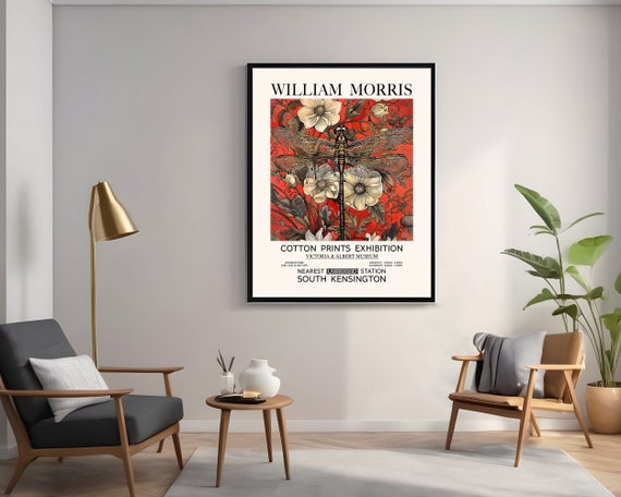 William Morris Dragonfly Print Vintage Floral Exhibition Art