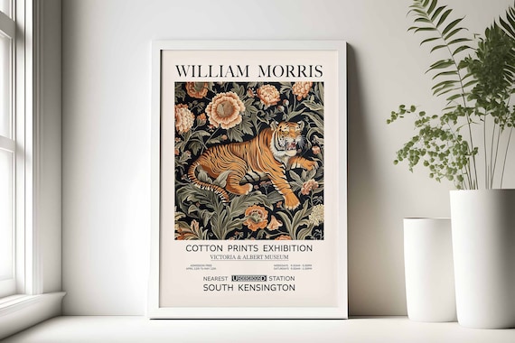 William Morris Growling Tiger Print Vintage Floral Exhibition Art