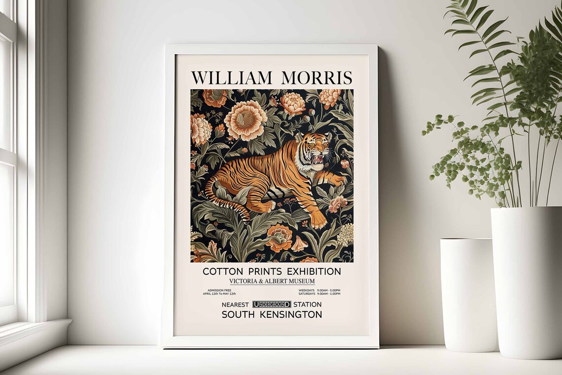 William Morris Growling Tiger Print Vintage Floral Exhibition Art