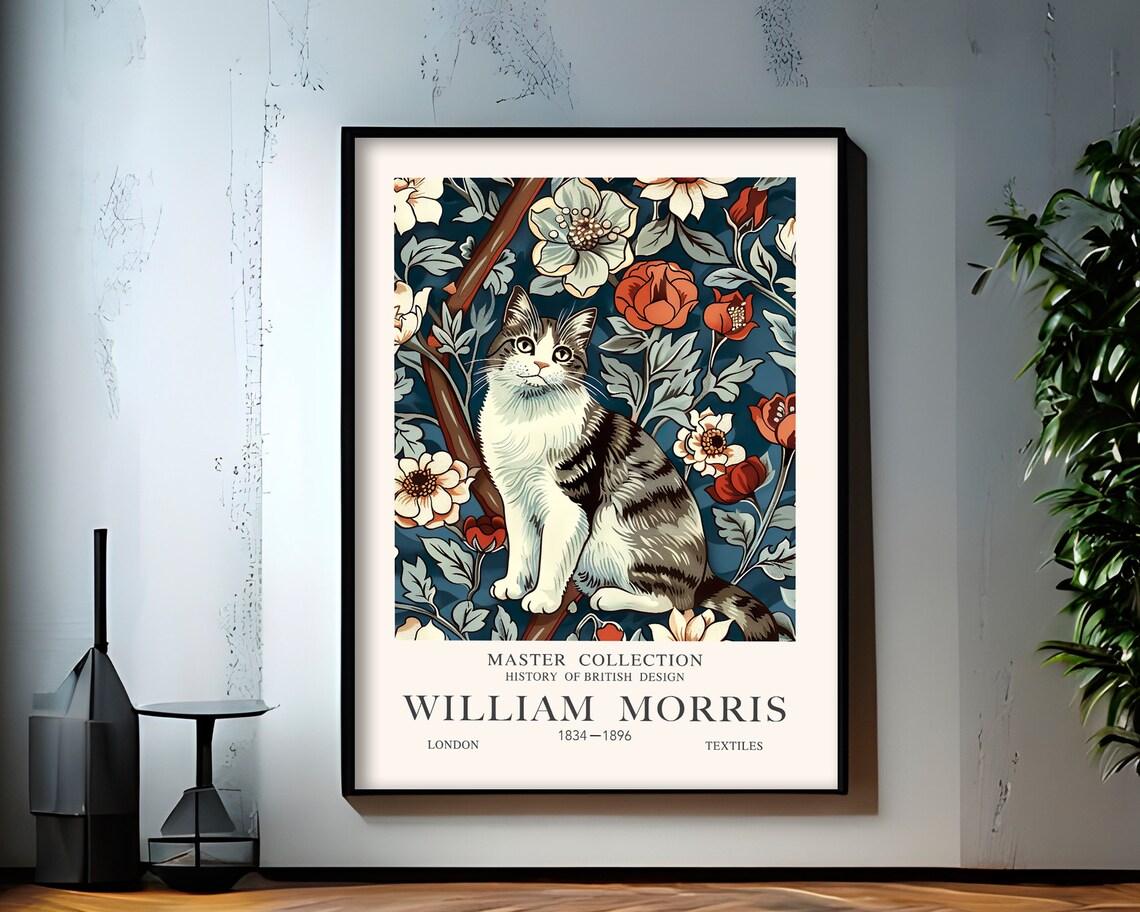 William Morris Style Cat Master Collection British Design Textiles Poster