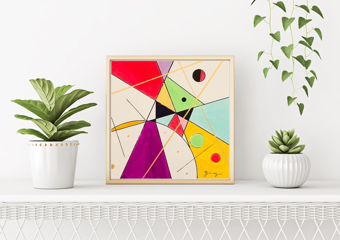 Bold Bright Colorful Geometric Triangles Circles Abstract Poster