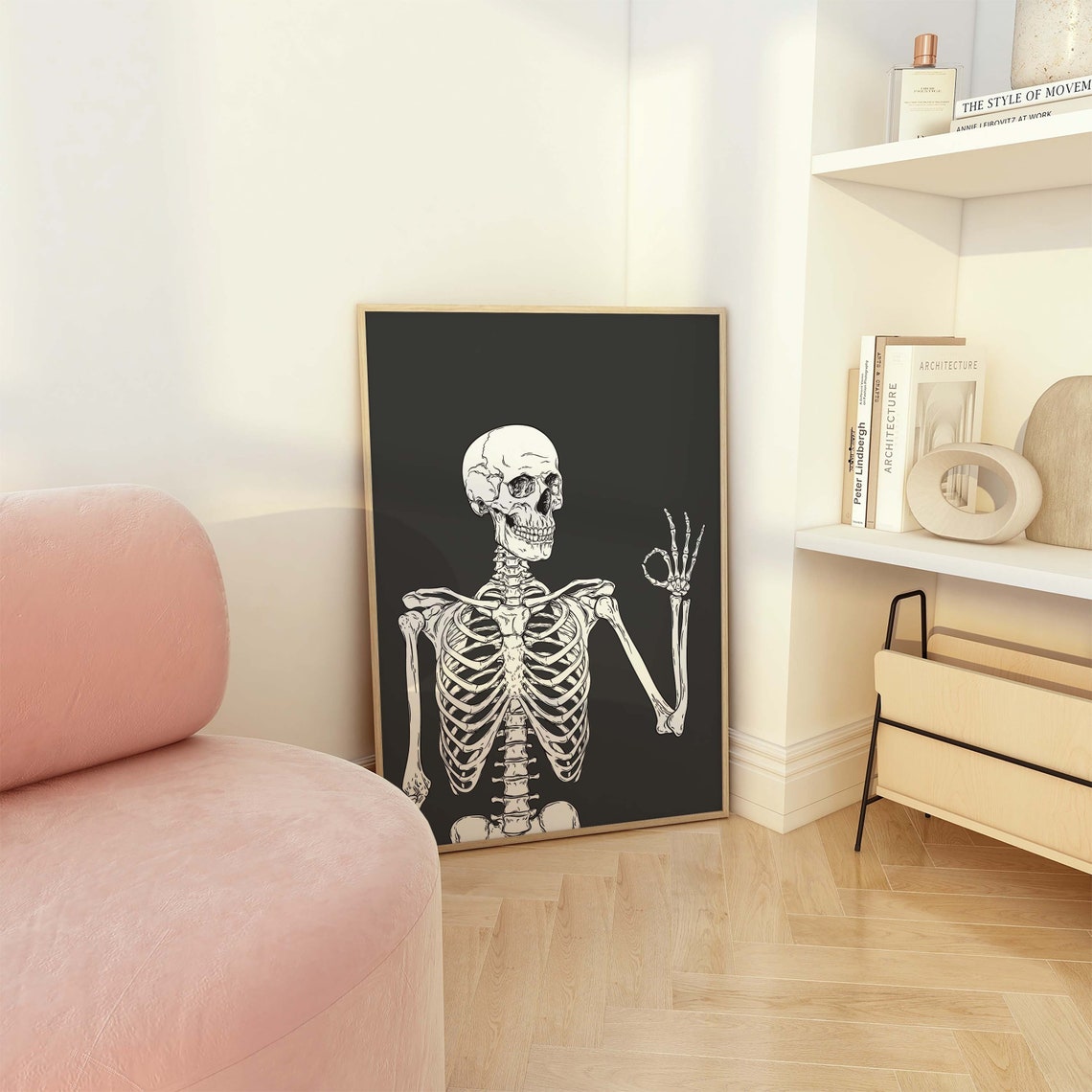 Skeleton Print Art Cute Black Halloween Wall Decor Trendy Halloween Wall Art Spooky Season Poster - Image 4