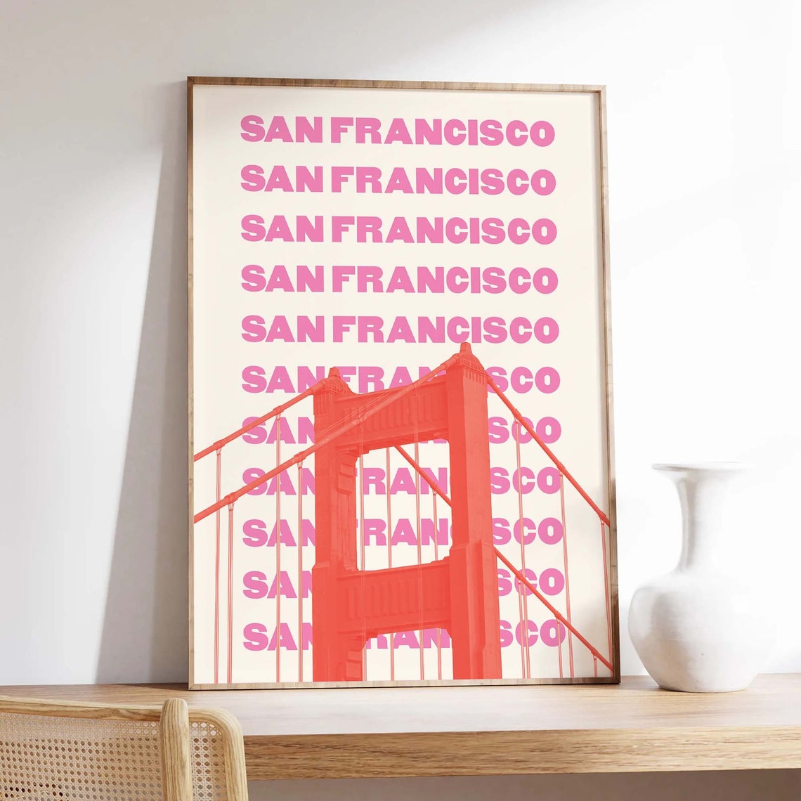 San Francisco Golden Gate Bridge Pink Repeat Typography Travel Poster - Image 5