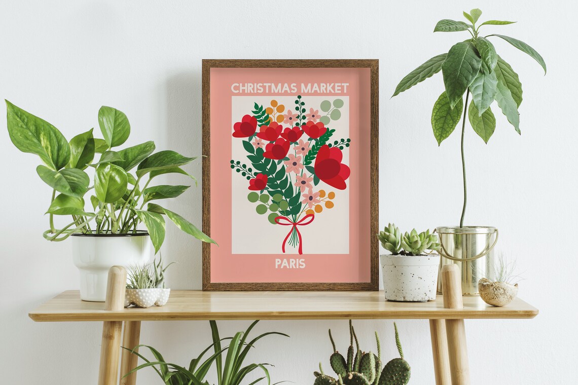 Pink Paris Christmas Market Floral Bouquet Holiday Travel Poster - Image 3