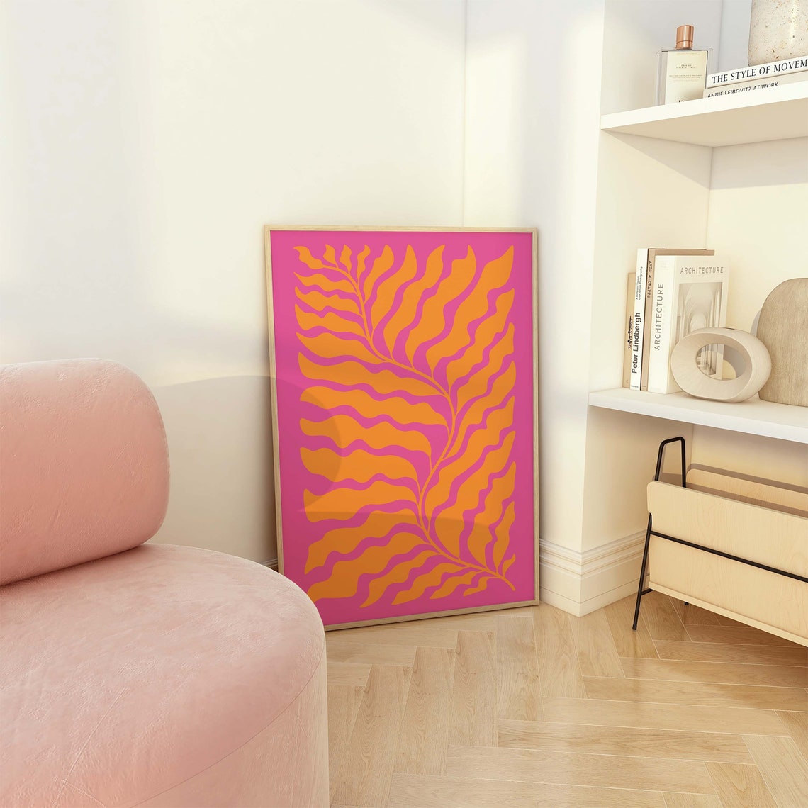 Botanical Print Art Pink Orange Abstract Floral Art Cute Trendy Wall Art Eclectic Maximalist Wall Art - Image 2