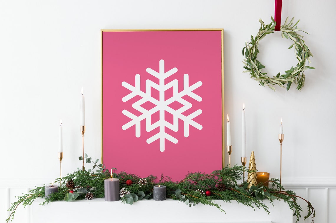 Pink Snowflake Print Art Cute Christmas Decor Pink Winter Holiday Wall Art - Image 6