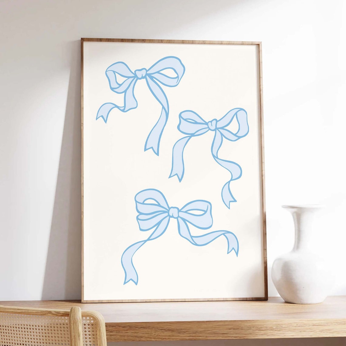 Ribbon Bow Print Art Balletcore Wall Art Cute Nursery Wall Art Trendy Blue Art Print Girly Wall Decor - Image 3