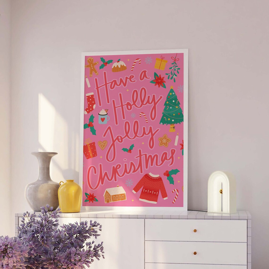 Have A Holly Jolly Christmas Pink Retro Holiday Icons Wall Poster - Image 3