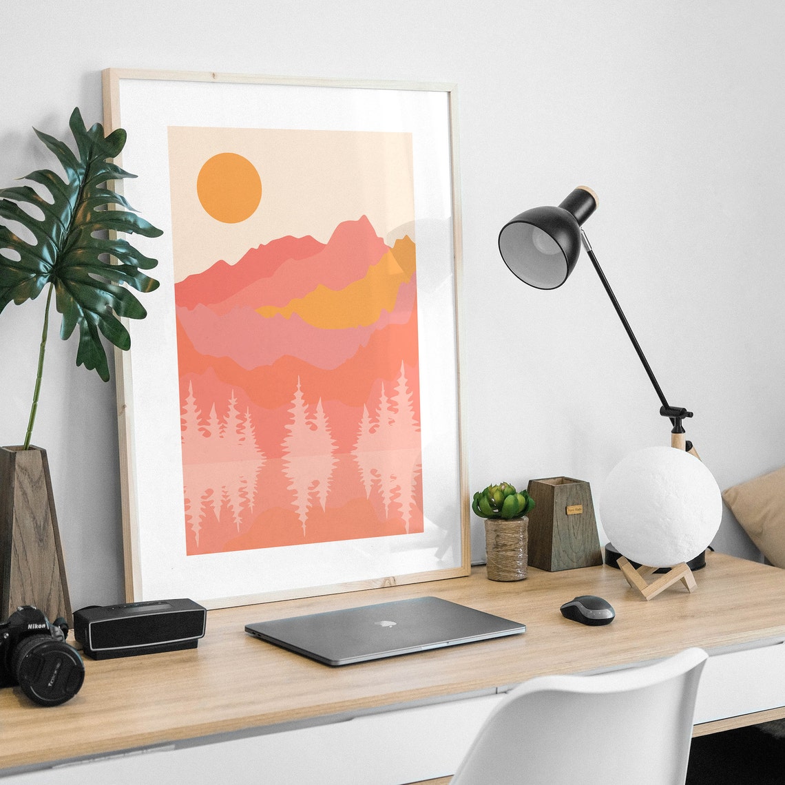 Mountain Lake Reflection Pine Trees Sunset Abstract Boho Poster - Image 3