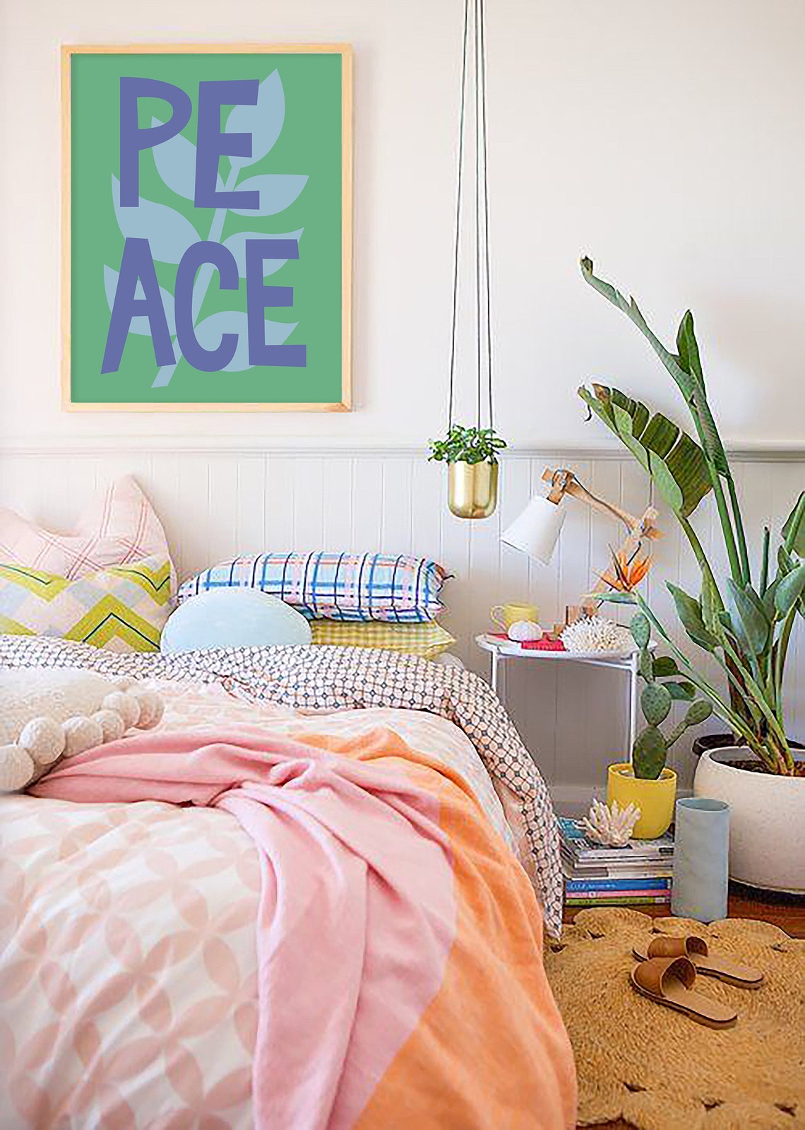 Peace Typography Blue Letters Green Floral Inspirational Poster - Image 3