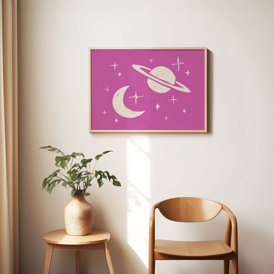 Outer Space Print Art Cute Stars And Planets Art Print Pink Wall Art Boho Space - Image 3
