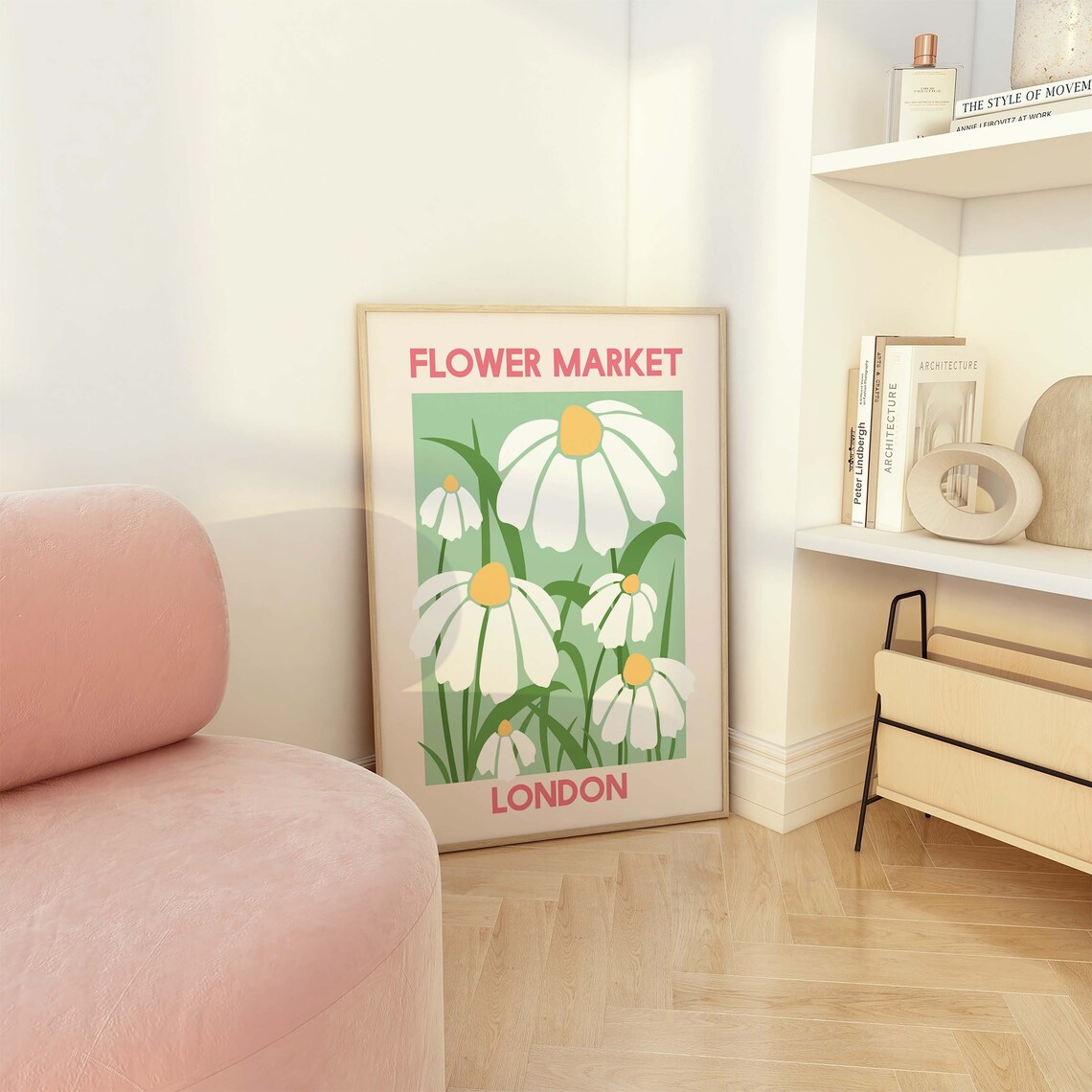 Flower Market London White Daisy Green Floral Exhibition Poster - Image 3