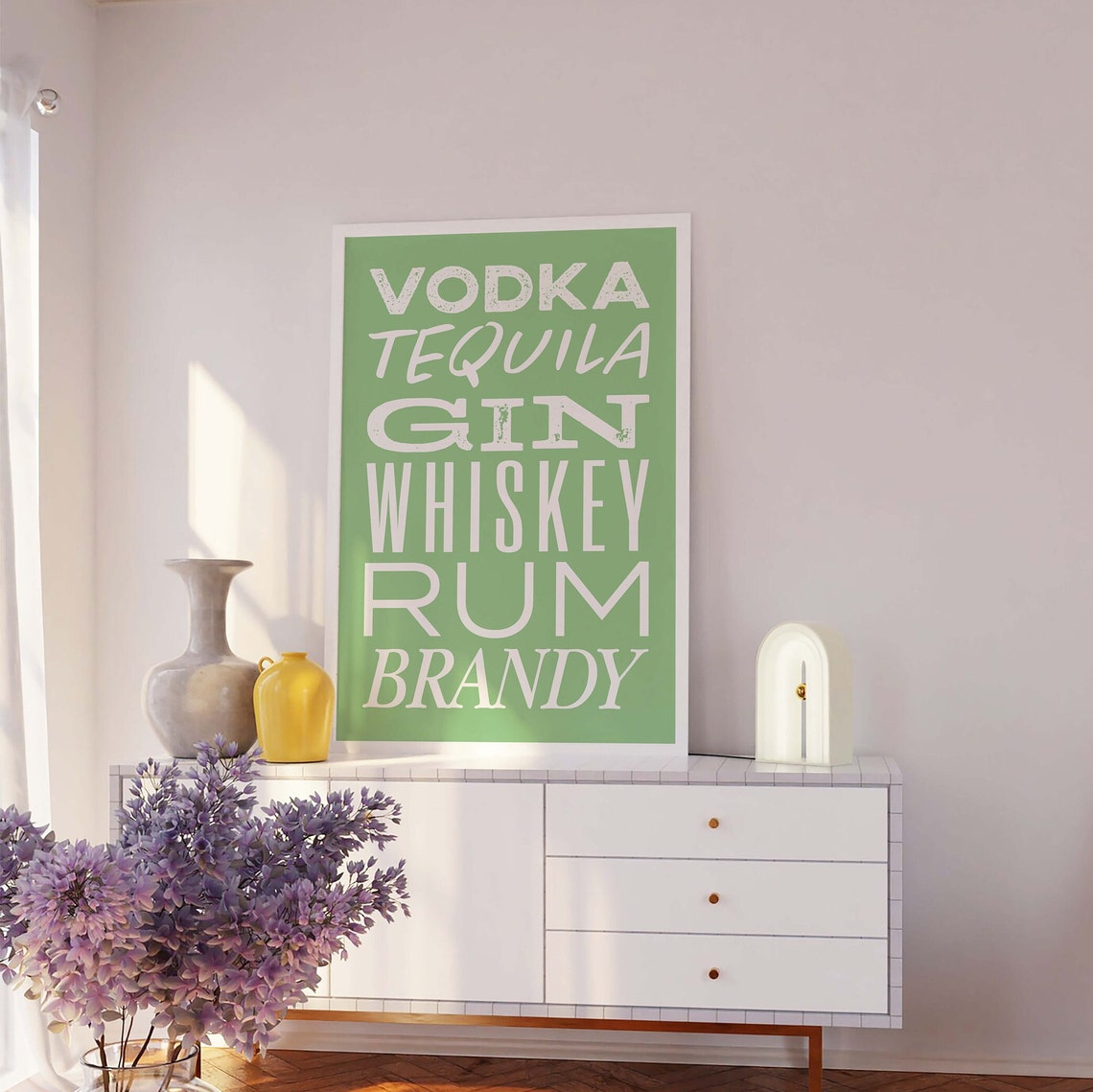 Vodka Tequila Gin Whiskey Rum Brandy Green Bar Typography Poster - Image 3