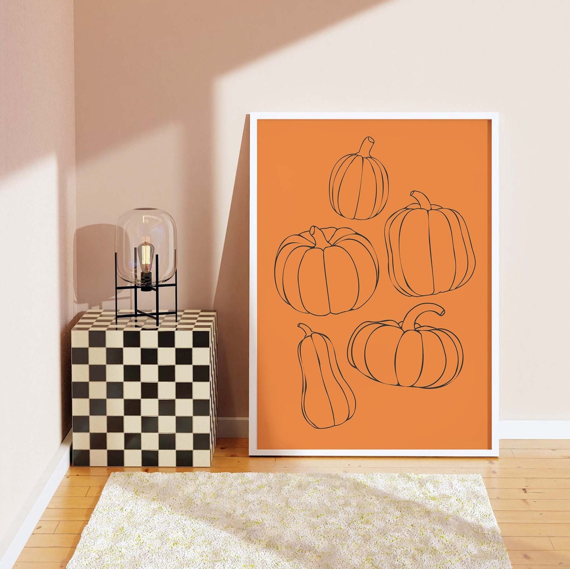 Minimalist Pumpkin Line Art Orange Background Fall Decor Poster - Image 6