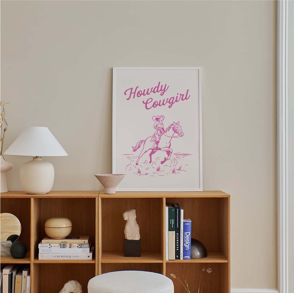 Howdy Cowgirl Pink Horseback Rider Retro Western Style Wall Art - Image 5