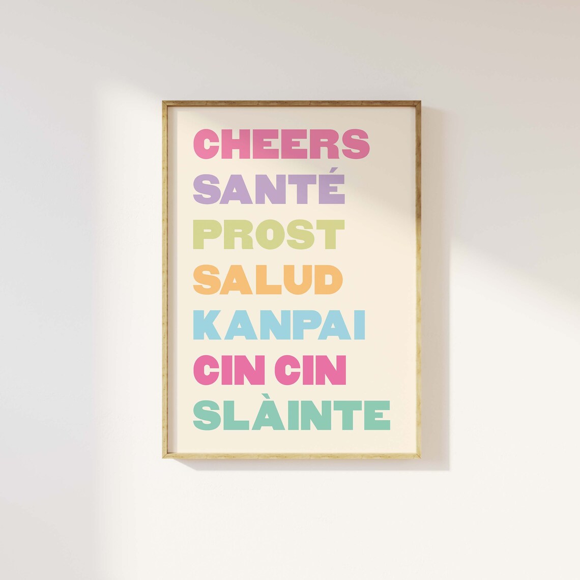 Cheers In Seven Languages Colorful Bar Cart Typography Wall Poster - Image 4