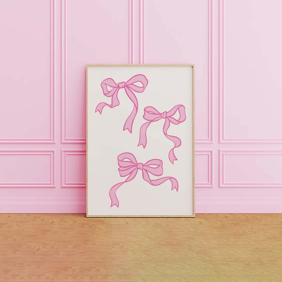 Pink Ribbon Bows Illustration Balletcore Nursery Room Decor Poster - Image 2