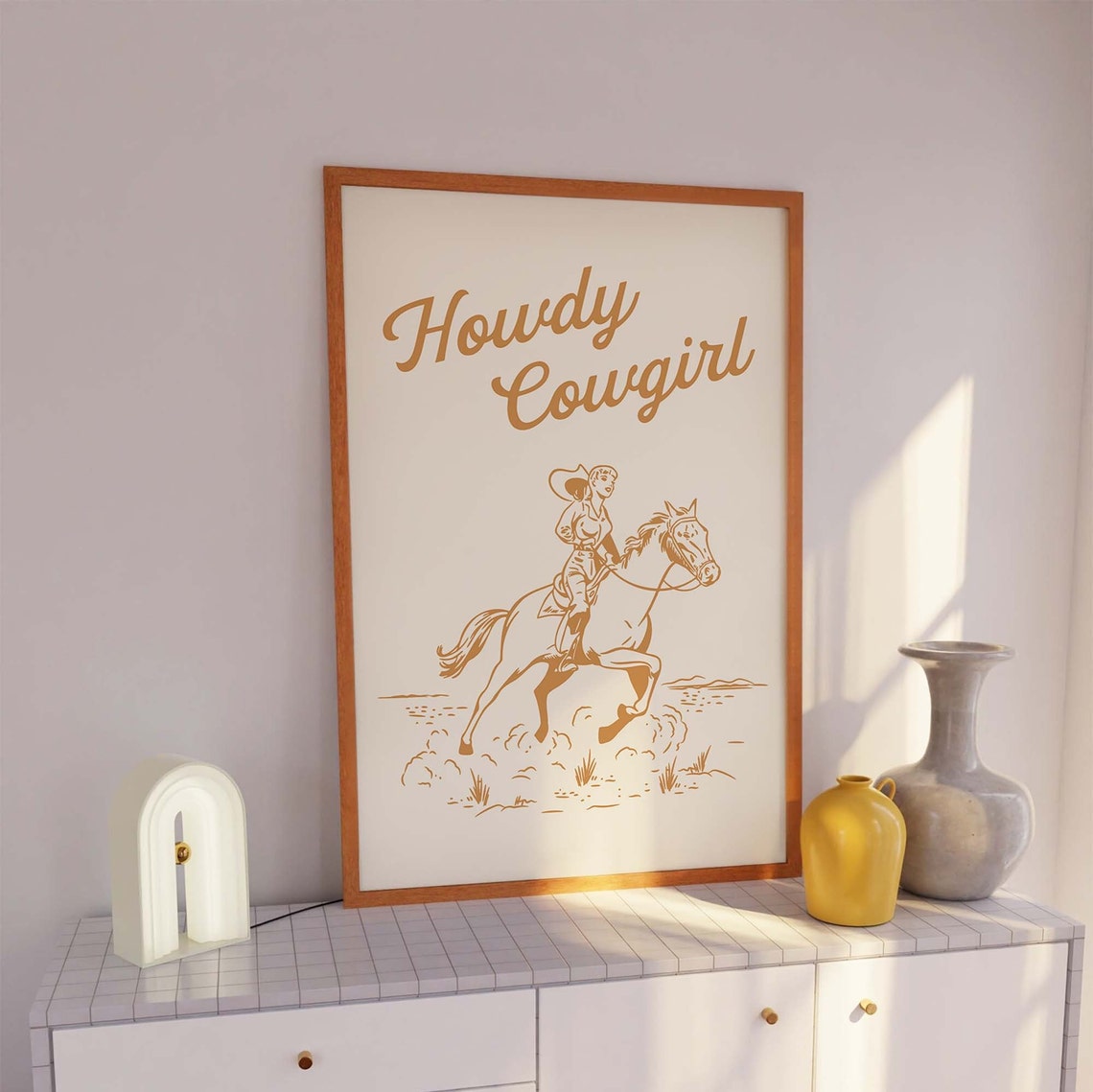 Howdy Cowgirl Tan Horseback Rider Retro Western Style Wall Art - Image 4