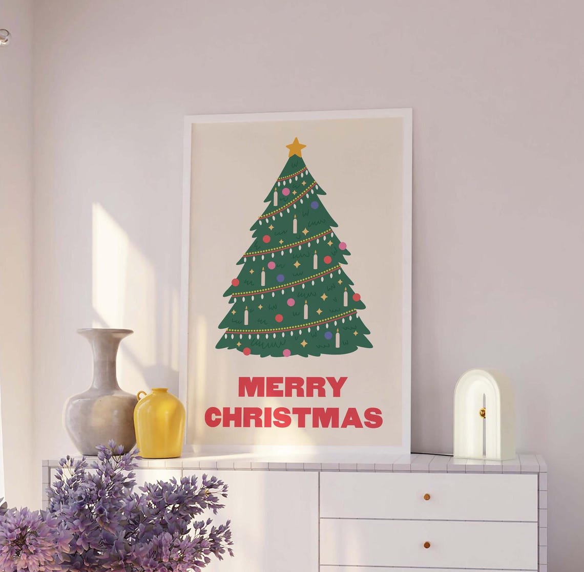 Christmas Tree Print Art Merry Christmas Decor Cute Holiday Wall Art Trendy Christmas Print - Image 3