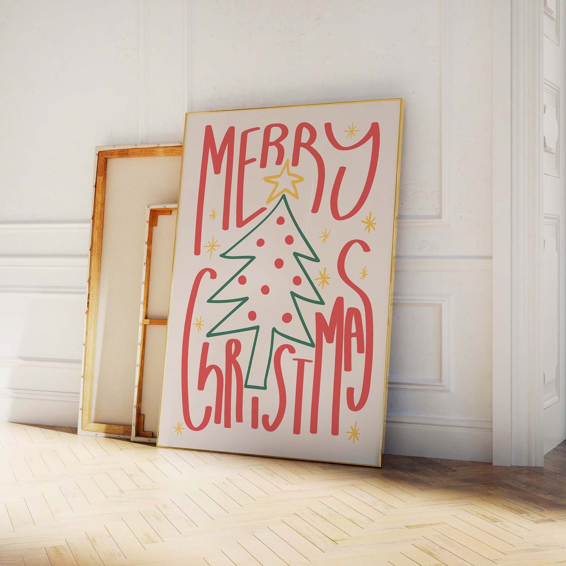 Merry Christmas Print Art Cute Christmas Decor Boho Holiday Wall Art Funky Christmas Print - Image 3
