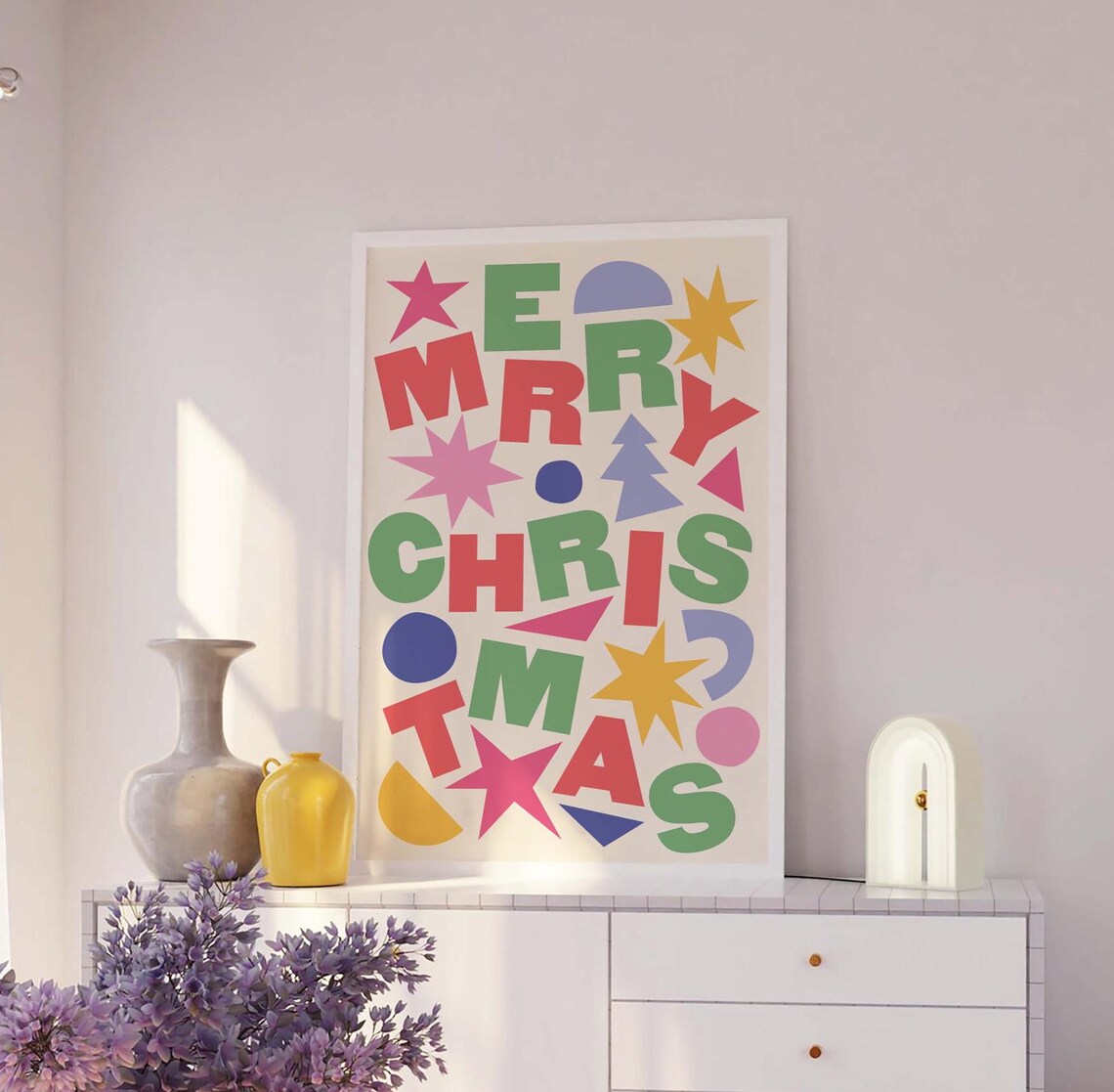 Merry Christmas Playful Letter Collage Colorful Holiday Art Poster - Image 4