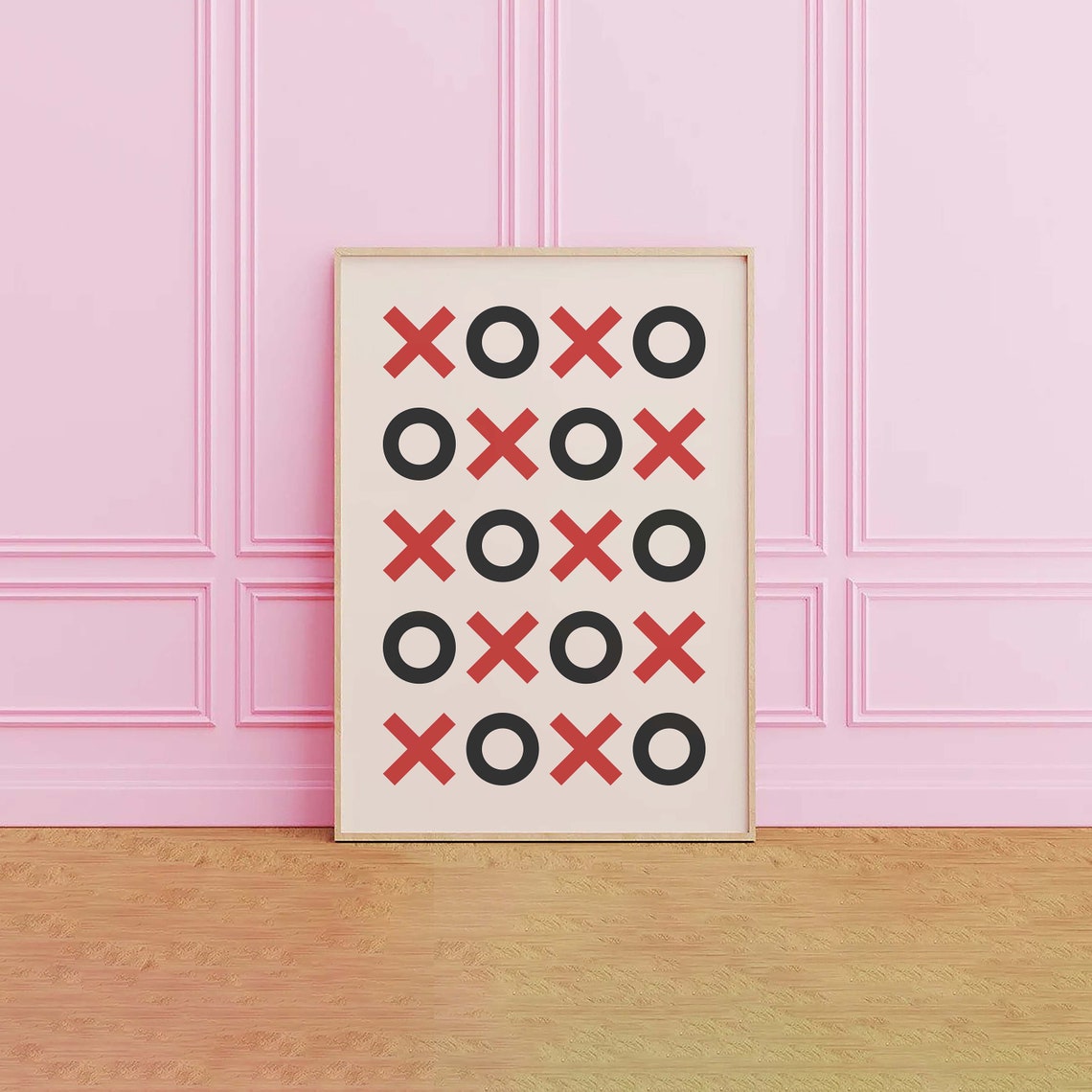XOXO Checkerboard Red Black Graphic Valentines Pattern Wall Print - Image 4