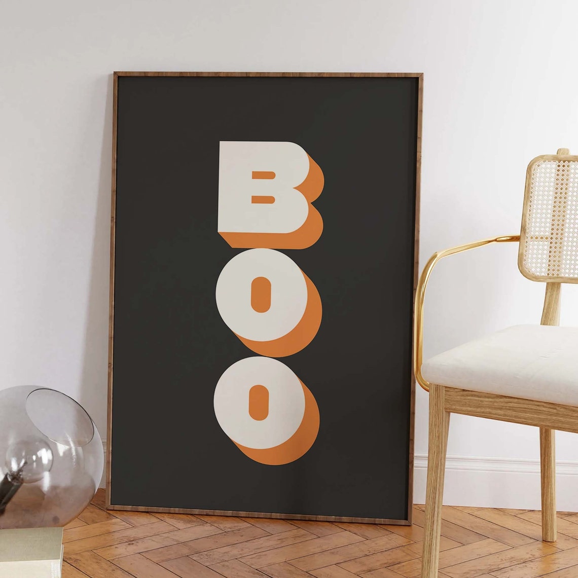 Vertical Retro Boo Lettering Shadowed Black Halloween Wall Art - Image 6