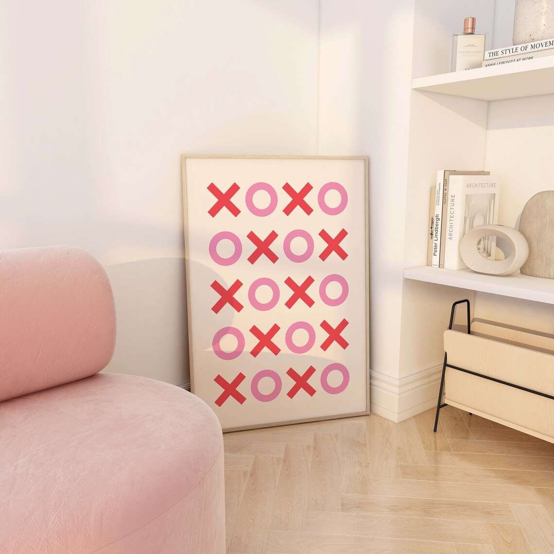 XOXO Hugs And Kisses Retro Red Pink Valentine Typography Poster - Image 2