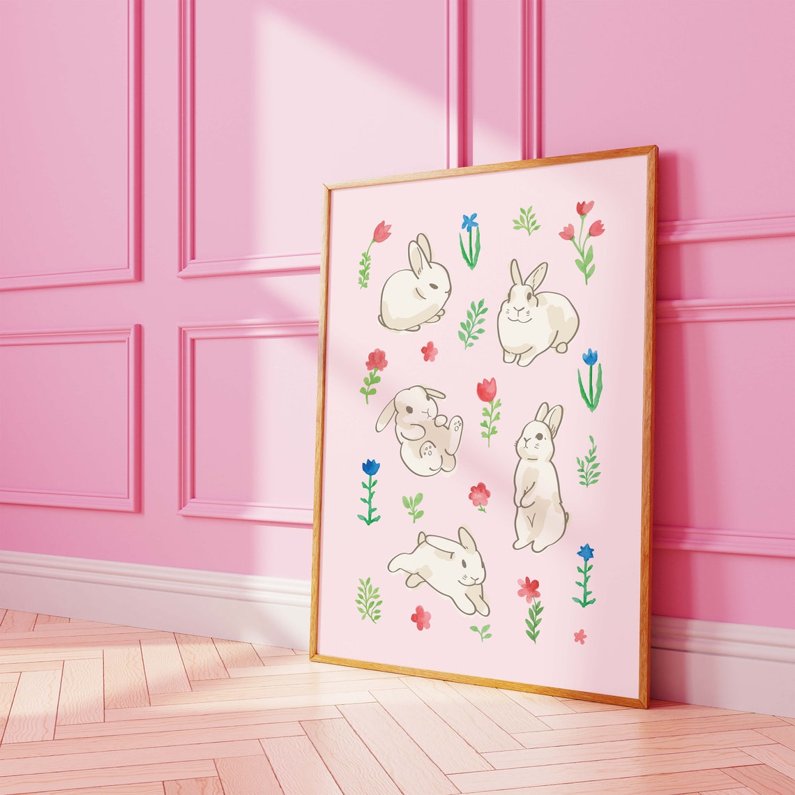 Cute Bunnies Print Art Cute Easter Bunnies Art Print Pink Wall Art Trendy Easter Decor Nursery Decor - Image 4