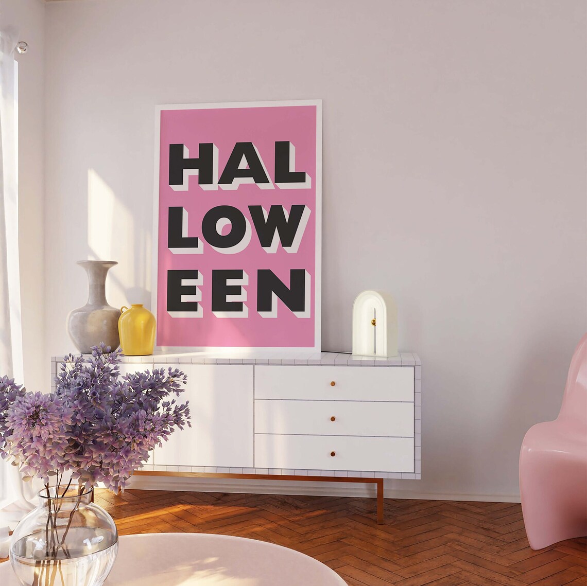 Bold Block Letter Halloween Black on Pink Typographic Poster - Image 4