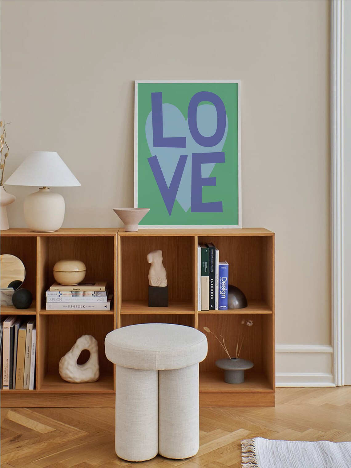 Love Typography Blue Letters Green Heart Inspirational Art Poster - Image 4