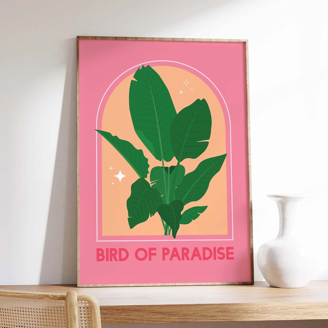 Bird of Paradise Plant Pink Peach Botanical Illustration Poster - Image 3