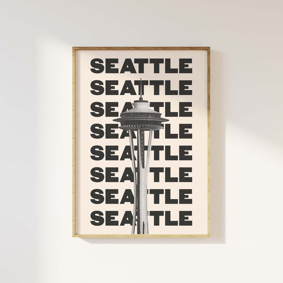 Seattle Space Needle Black White Bold Typography Travel Poster - Image 5