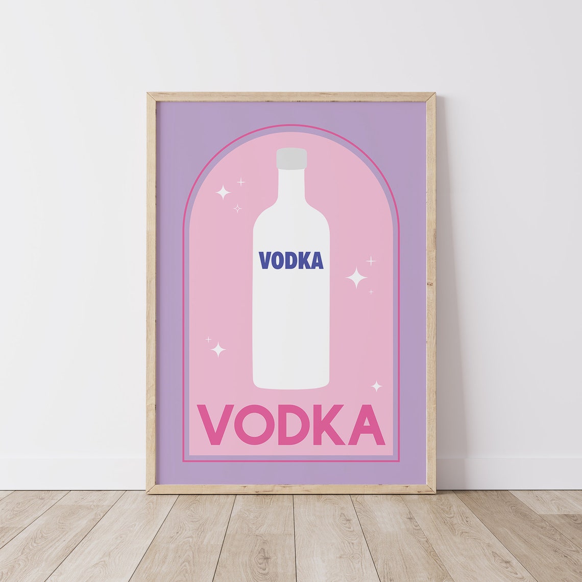 Vodka Bottle Retro Cocktail Bar Cart Pink Lavender Style Poster - Image 2