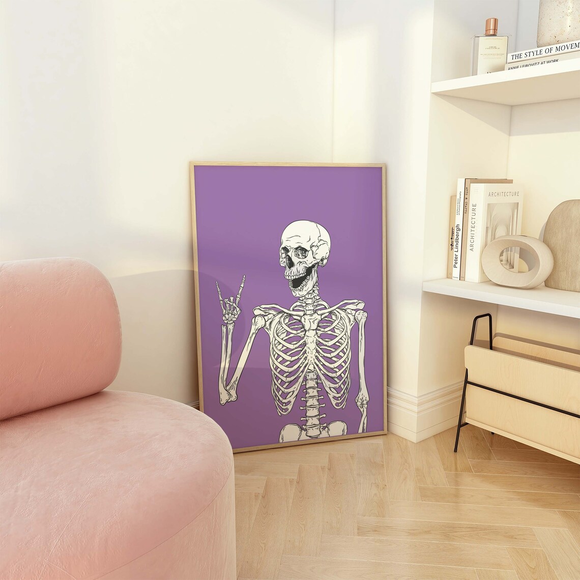 Rock On Skeleton Purple Halloween Funny Bones Party Art Poster - Image 3