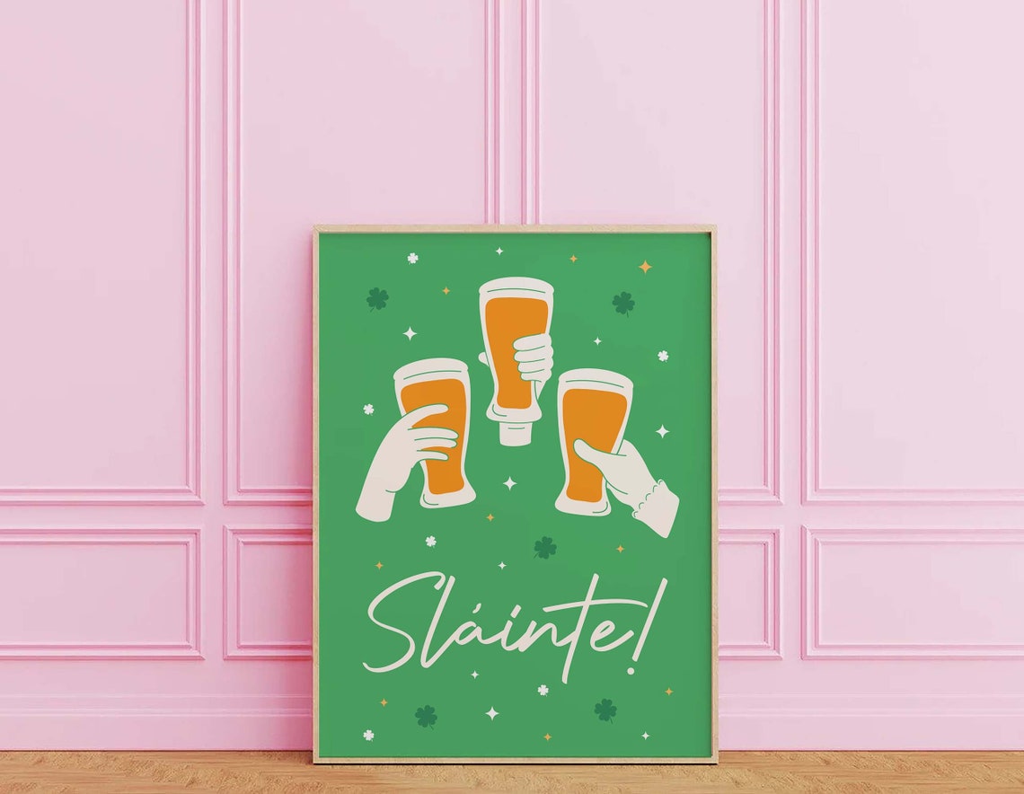 Slinte Cheers Print Art Green St Patricks Day Print Cute Holiday Wall Decorations Irish Wall Art - Image 5