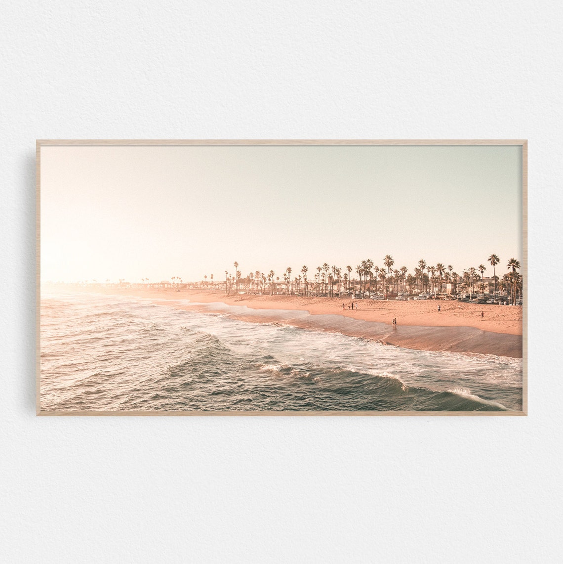 Sunset Beach Palm Trees Ocean Waves Photography Print Coastal Art
