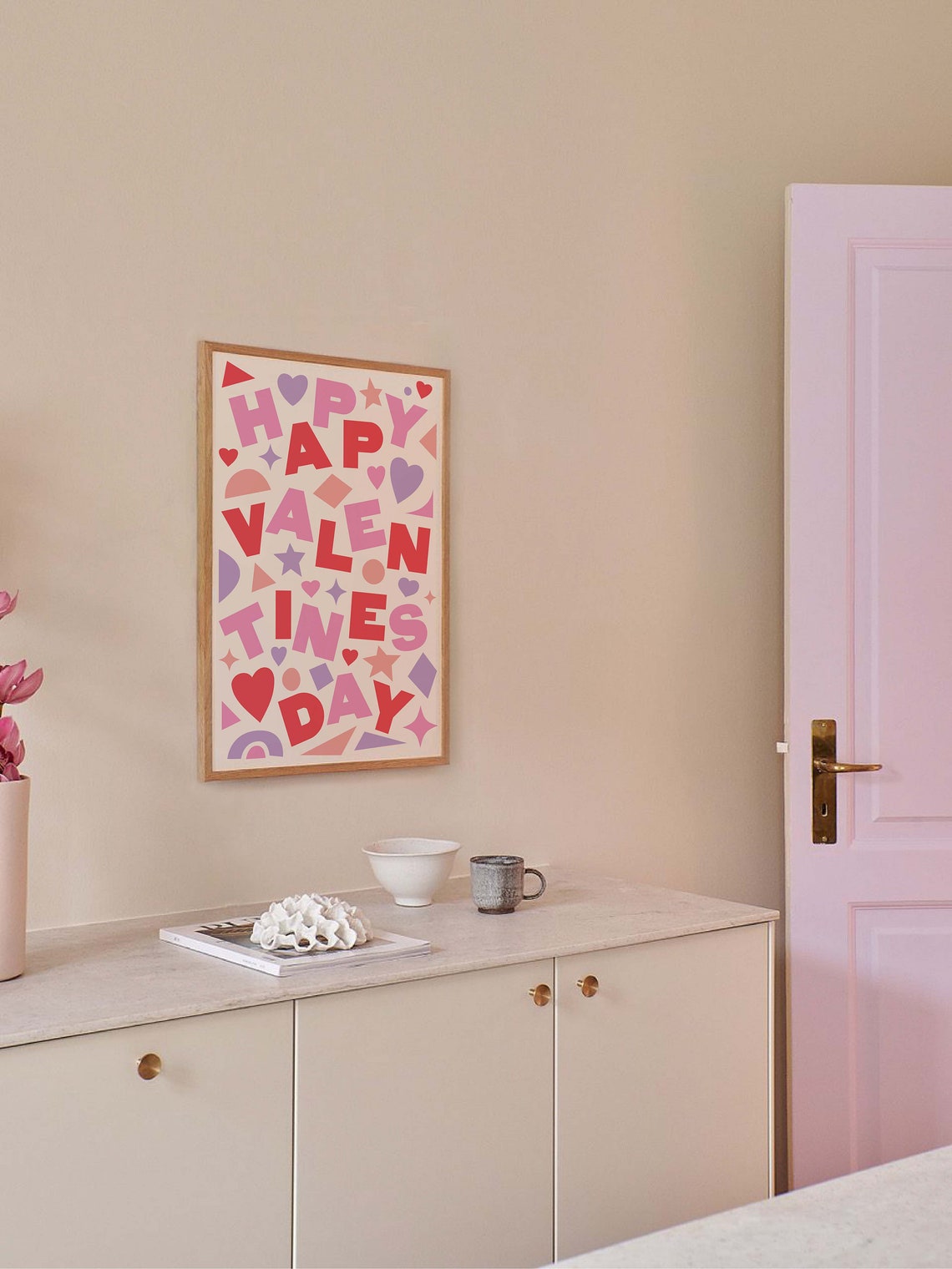 Happy Valentines Day Playful Letter Collage Pink Red Art Poster - Image 6