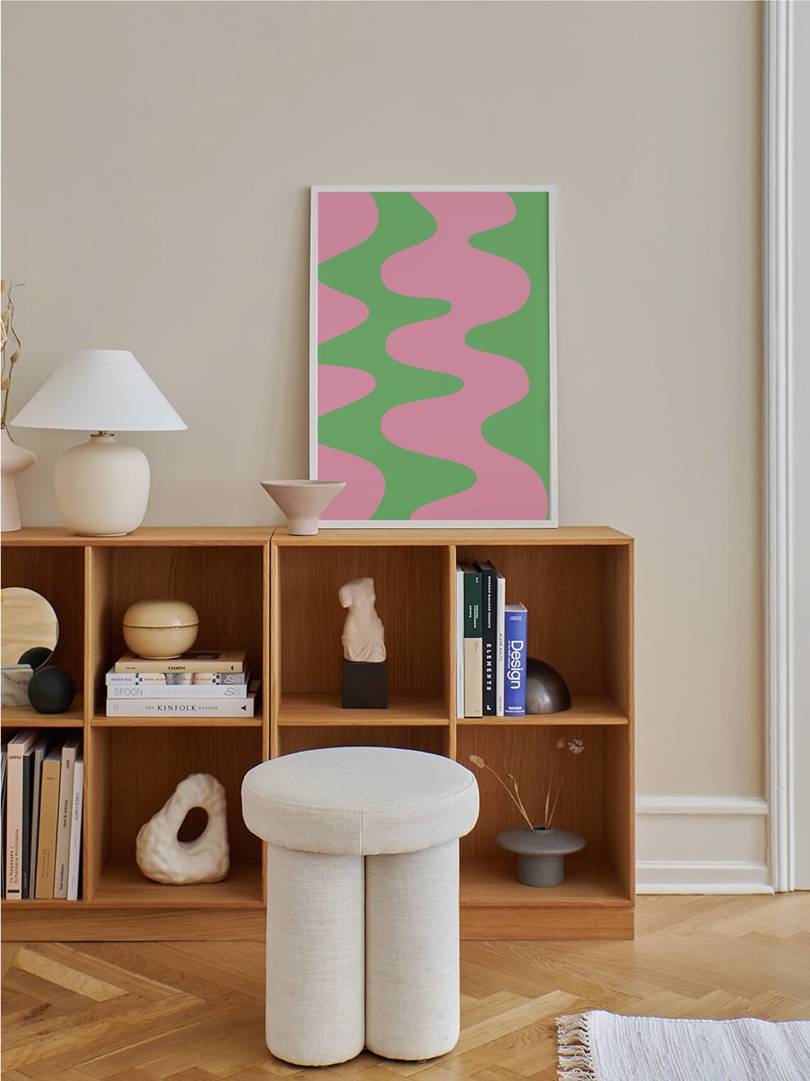 Pink and Green Groovy Wavy Lines Playful Retro Abstract Poster - Image 4