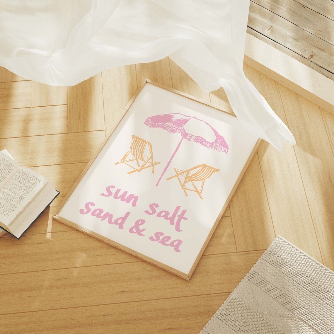 Sun Salt Sand and Sea Beach Umbrella Art Poster for Summer Decor - Image 3