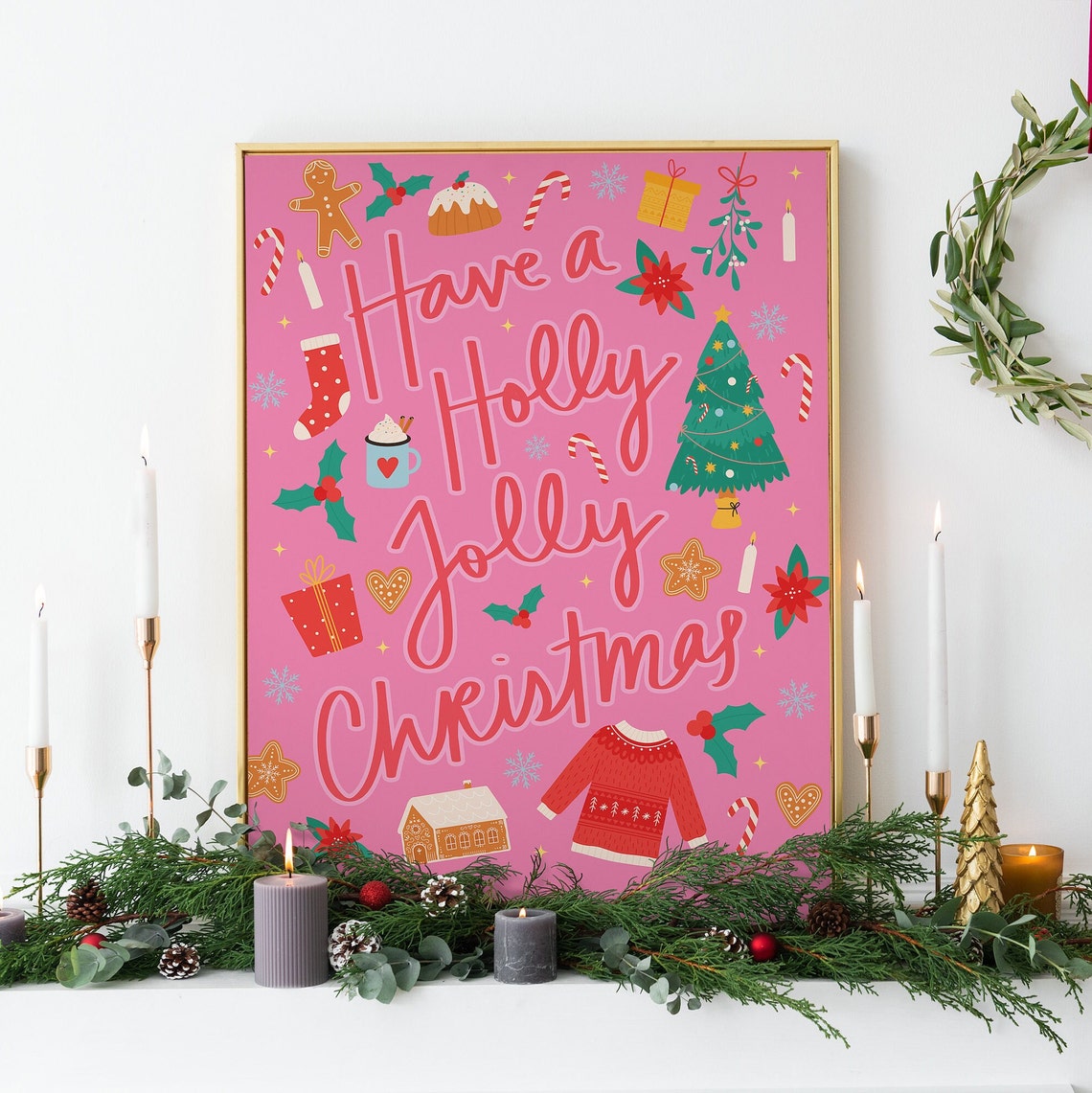 Have A Holly Jolly Christmas Pink Retro Holiday Icons Wall Poster - Image 6