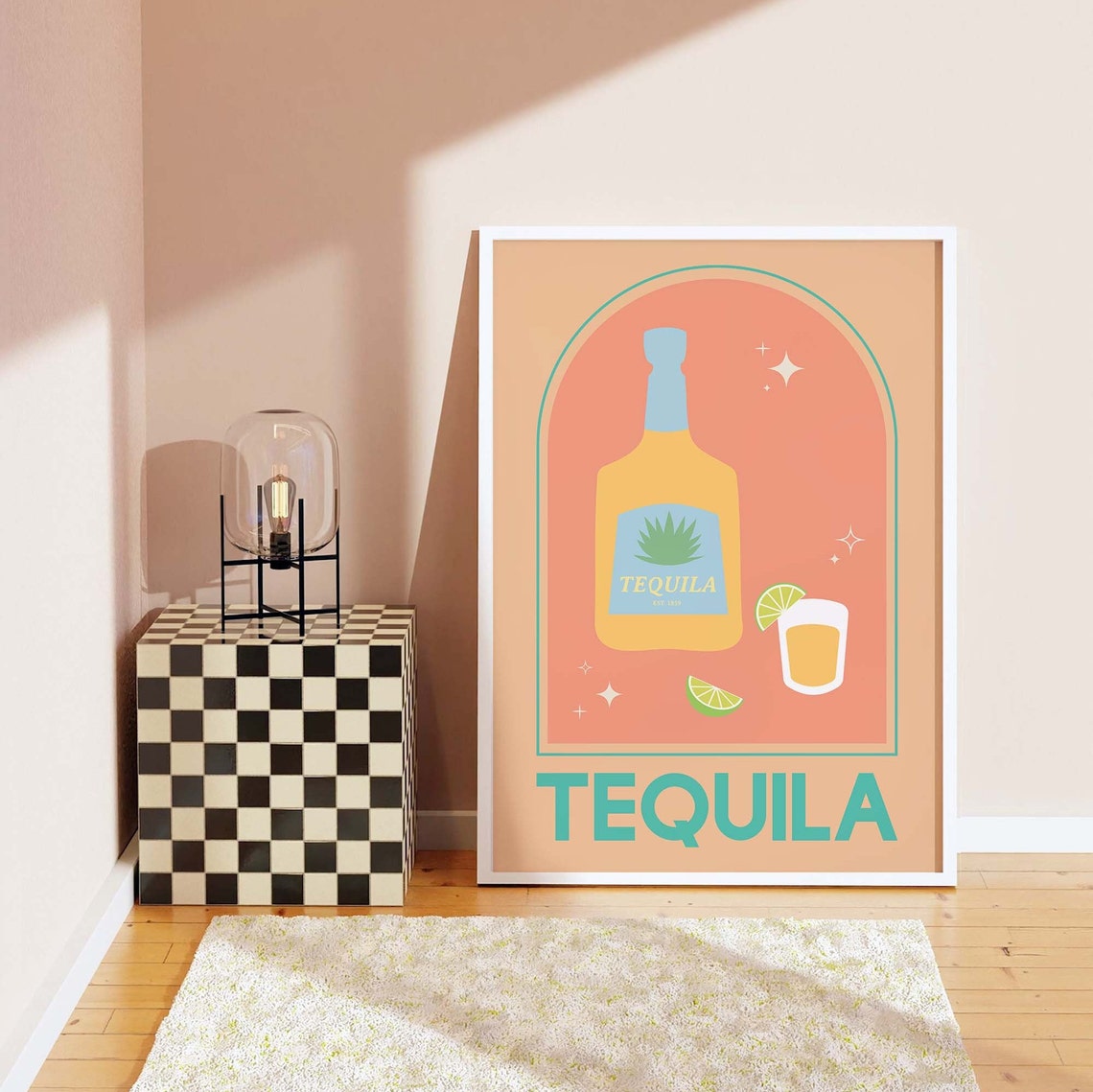 Tequila Cocktail Print Art Cute Orange Cocktail Bar Art Kitchen Wall Art - Image 3