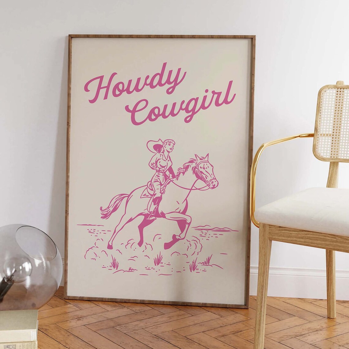 Howdy Cowgirl Pink Horseback Rider Retro Western Style Wall Art - Image 4