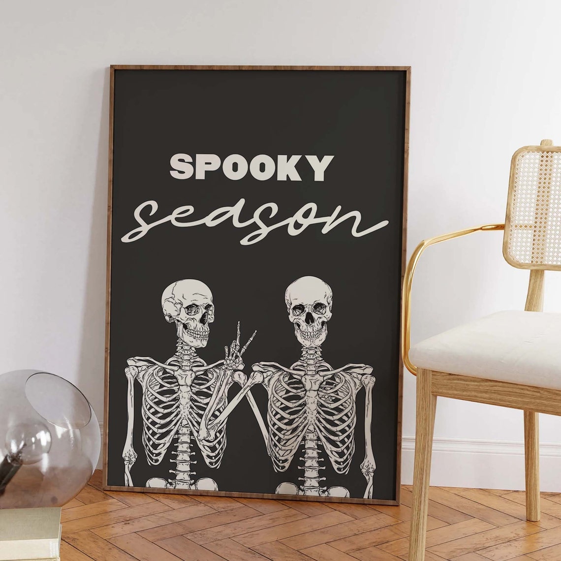Spooky Season Skeleton Print Art Cute Black Halloween Wall Decor Trendy Halloween Wall Art - Image 6