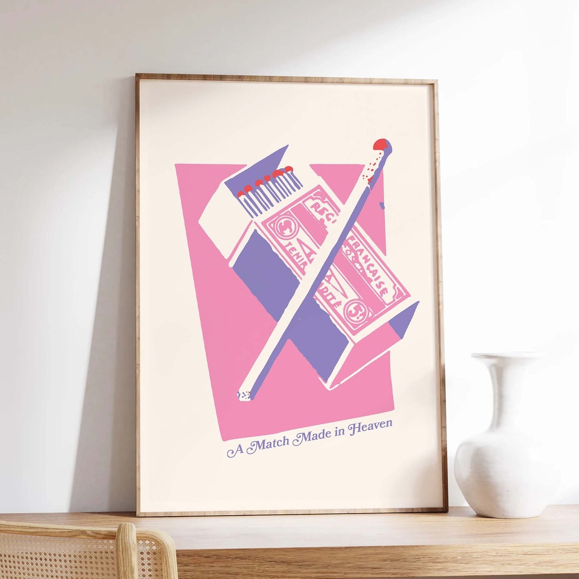 Matchbox Print Art Pink Wall Art Trendy Matchbook Valentines Day Decor Cute Romantic Art - Image 3