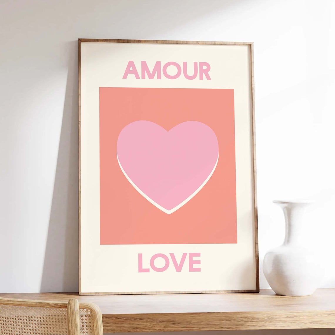 Amour Love Pink Heart Retro French Typography Valentine Poster - Image 6