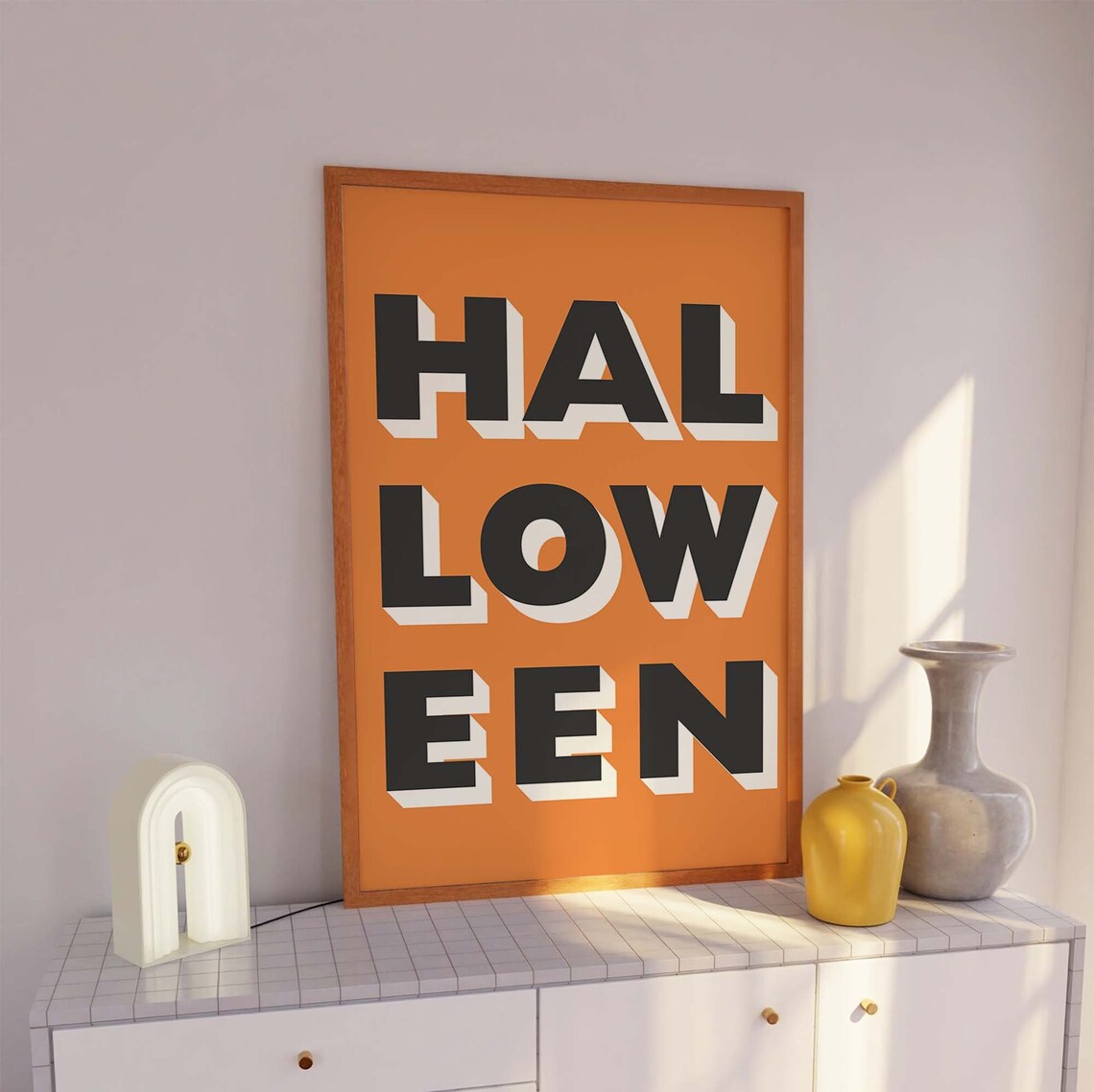 Bold Block Letter Halloween Black on Orange Typographic Poster - Image 3