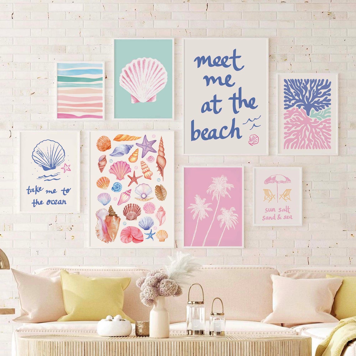 Coastal Gallery Wall Set Eight Framed Beach Shells Palms Poster - Image 4